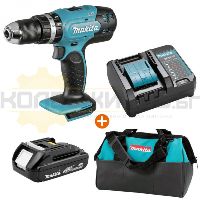 Акумулаторна бормашина / винтоверт - ударна MAKITA DHP453Z Set, 18V, 1.3 Ah, 42 Nm, 1300 об/мин., 19500 уд/мин - 