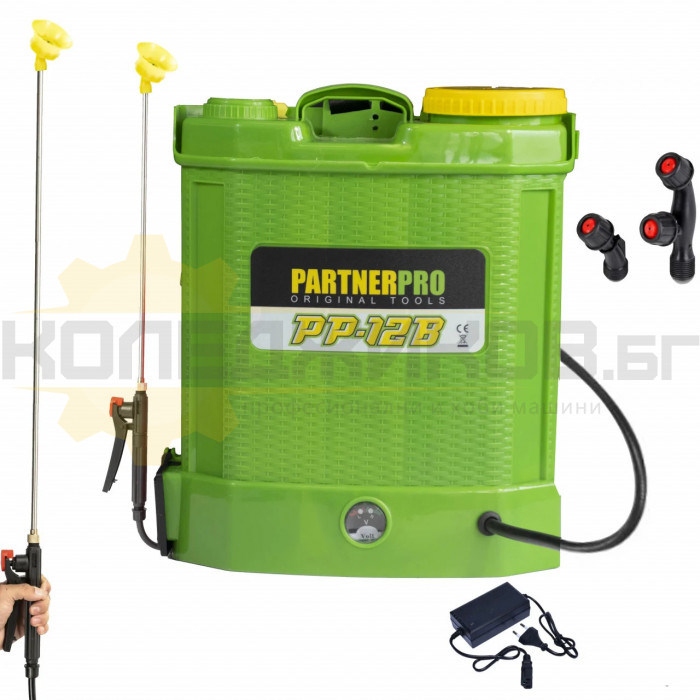 Акумулаторна пръскачка PARTNERPRO PP-12B, 12V, 8 Ah, 5.5 bar, 12 л - 