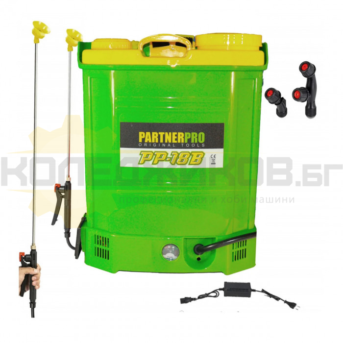 Акумулаторна пръскачка PARTNERPRO PP-18B, 12V, 8 Ah, 5.5 bar, 18 л - 