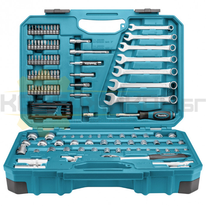 Комплект инструменти гедоре 120 части MAKITA E-06616, 1/4" и 3/8" - 