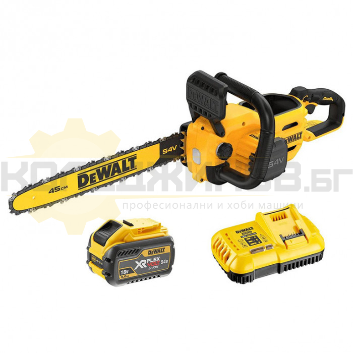 Акумулаторна резачка за дърва DeWALT DCMCS574X1-QW Set, 54V, 3 Ah, 45 см., 900 м/мин - 