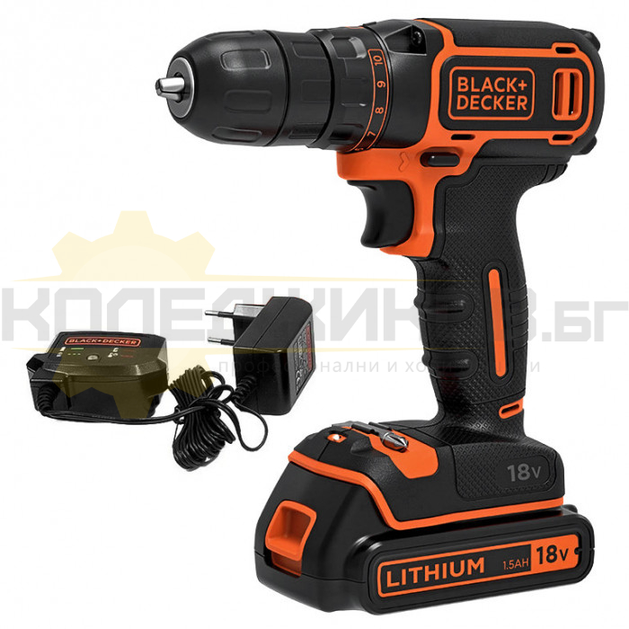 Акумулаторен винтоверт BLACK+DECKER BDCDC18-QW, 18V, 1.5 Ah, 30 Nm, 650 об/мин - 