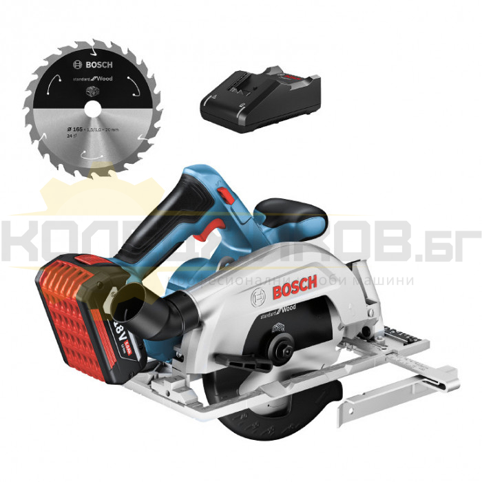 Акумулаторен ръчен циркуляр BOSCH GKS 185-Li Set, 18V, 5 Ah, 165 мм., 5000 об/мин - 