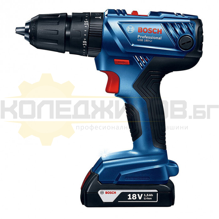 Акумулаторна бормашина / винтоверт BOSCH GSB 180-Li Set, 18V, 2x2 Ah, 54 Nm, 1900 об/мин., 27000 уд/мин - 