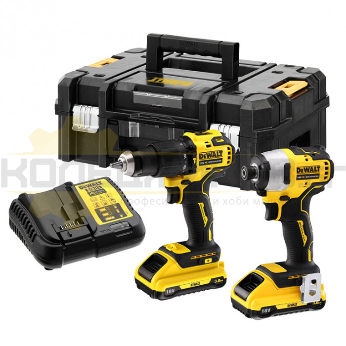 Комплект акумулаторни бормашини с удар DEWALT DCK2062L2T-QW - DCD709, DCF809, 18V, 2x3 Ah - 