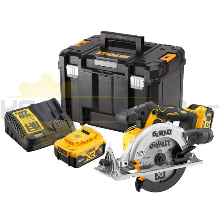 Акумулаторен ръчен циркуляр DeWALT DCS565P2-QW Set, 18V, 2x5 Ah, 165 мм., 4950 об/мин - 