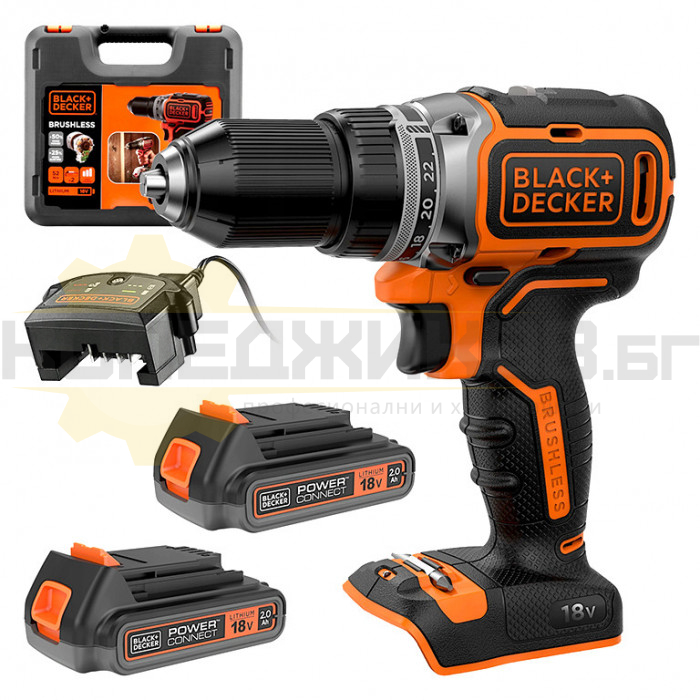 Акумулаторна бормашина / винтоверт - ударна BLACK+DECKER BL186K1B2-QW Set, 18V, 2x2 Ah, 52 Nm, 1650 об/мин., 28050 уд/мин - 