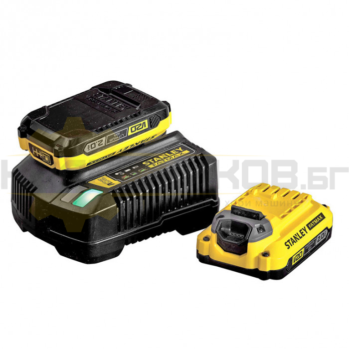 Акумулаторни батерии и зарядно устройство STANLEY FATMAX® V20 SFMCB12D2-QW, 18V, 2x2 Ah - 