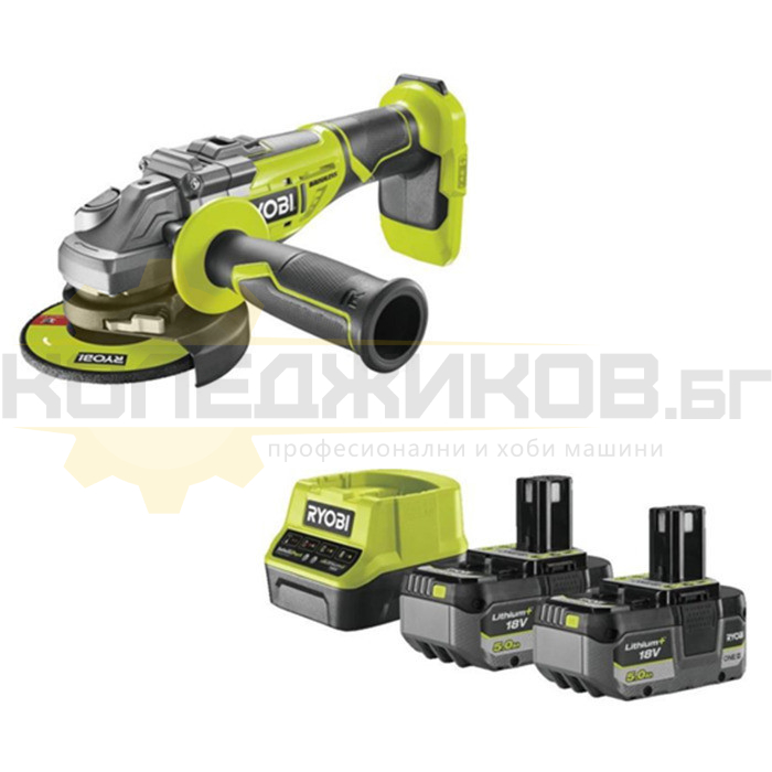 Акумулаторен ъглошлайф RYOBI R18AG7 Set, 2x5 Ah, 125 мм., 11000 об/мин - 