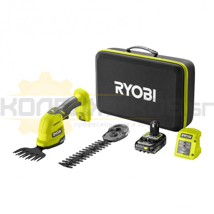 Акумулаторна ножица за храсти и трева RYOBI RY18GSA-120T Set, 18V, 2 Ah, 12/20 см - 