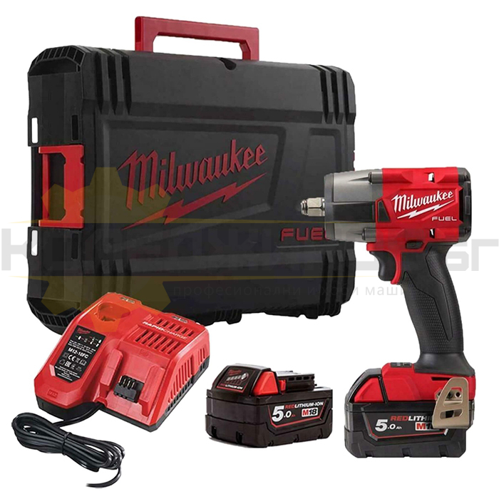 Акумулаторен ударен гайковерт MILWAUKEE M18 FMTIW2F12-502X, 18V, 2 x 5 Ah, 745 Nm, 1325 об/мин., 3100 уд/мин - 