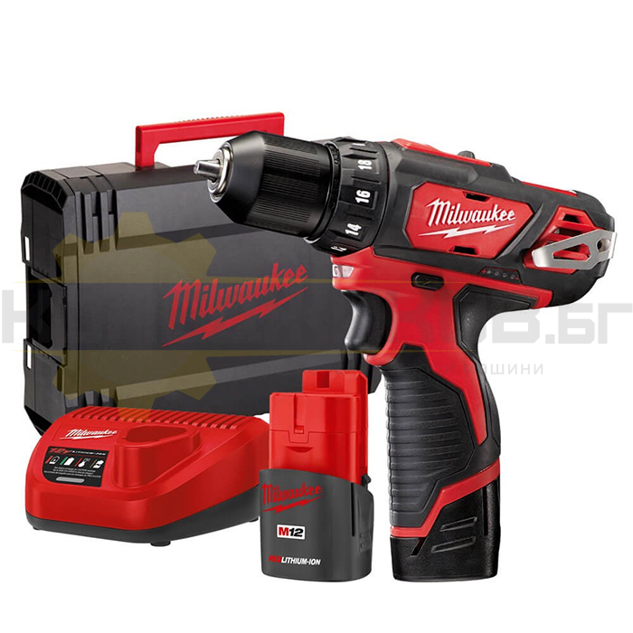 Акумулаторна бормашина/винтоверт MILWAUKEE M12 BDD-202X, 12V, 2x2 Ah, 30 Nm, 1500 об/мин - 