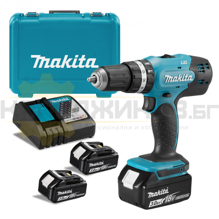 Акумулаторна бормашина / винтоверт - ударна MAKITA DHP453RFE3 Set, 18V, 2x3 Ah, 42 Nm, 1300 об/мин., 19500 уд/мин - 