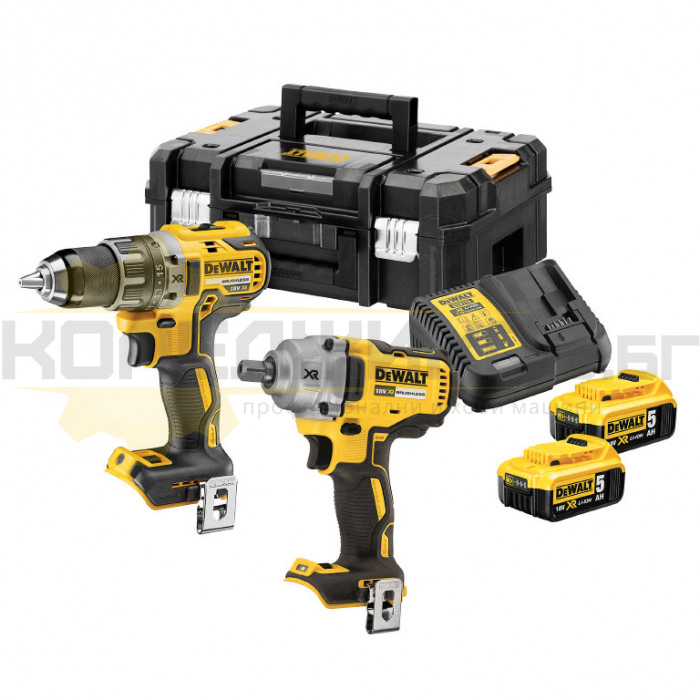 Комплект акумулаторен винтоверт и гайковерт DCD791+DCF894 DeWALT DCK2077P2T, 18V, 2x5 Ah - 