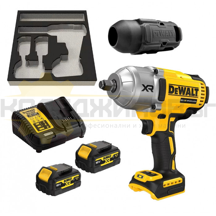 Акумулаторен ударен гайковерт DeWALT DCF900P2G Set, 18V, 2x5 Ah, 1898 Nm, 2300 об/мин., 2200 уд/мин - 