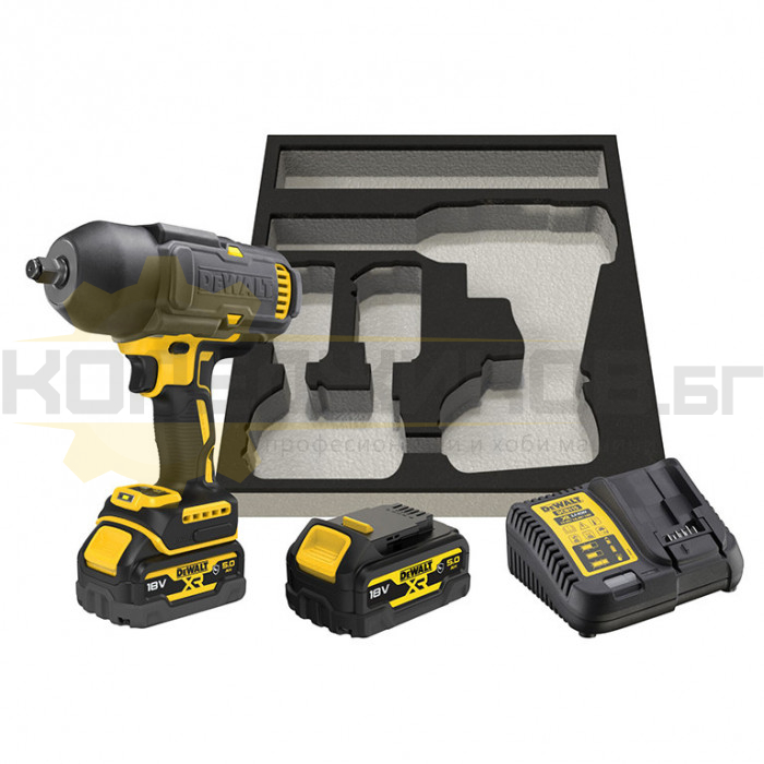 Акумулаторен ударен гайковерт DeWALT DCF900P2G Set, 18V, 2x5 Ah, 1898 Nm, 2300 об/мин., 2200 уд/мин - 