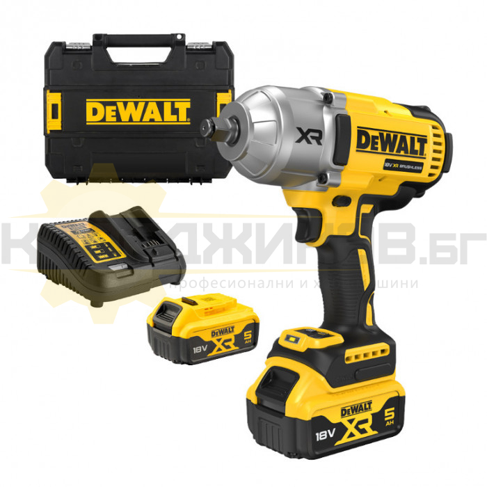 Акумулаторен ударен гайковерт DeWALT DCF900P2T-QW Set, 18V, 2x5 Ah, 1898 Nm, 2300 об/мин., 2200 уд/мин - 