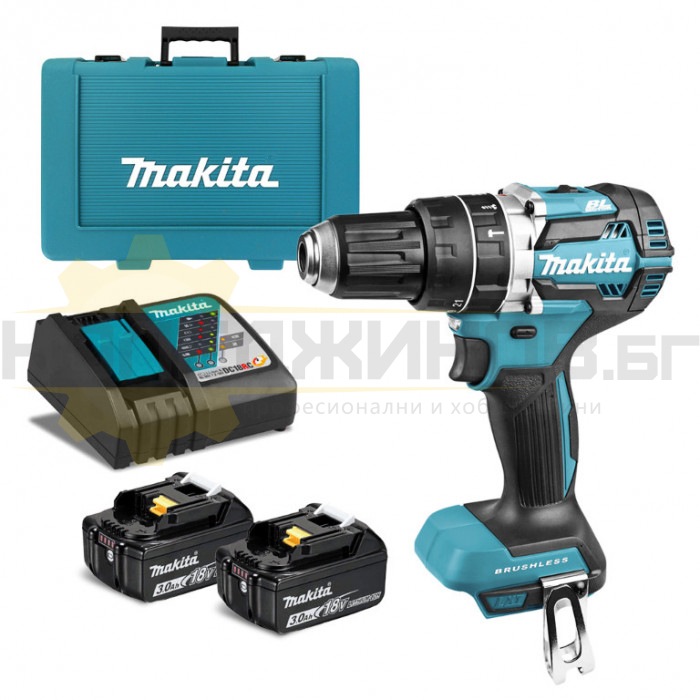 Акумулаторна бормашина / винтоверт - ударна MAKITA DHP484RFE Set, 18V, 2x3 Ah, 54 Nm, 2000 об/мин., 30000 уд/мин - 